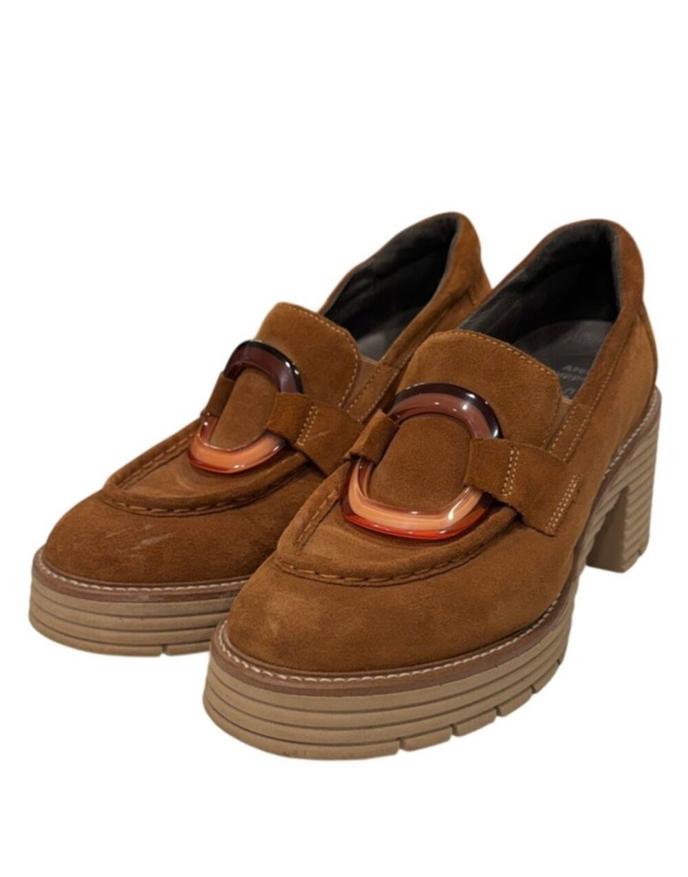 Softwaves Brown Suede Platform Lug Loafers Arch Support Comfort Heels EU 40